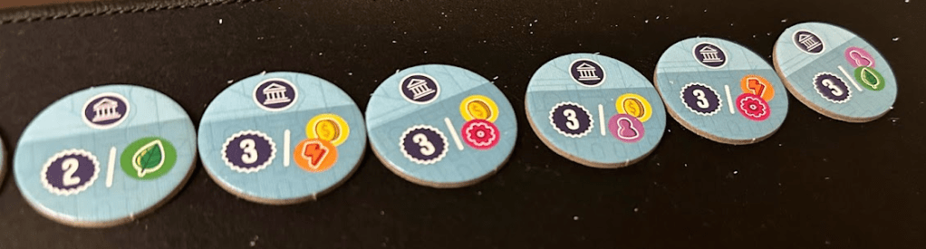Point City Civic Structure tokens - round tokens with bonus scoring conditions