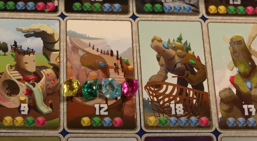 Cards and gem components for the game Century: Golem Edition