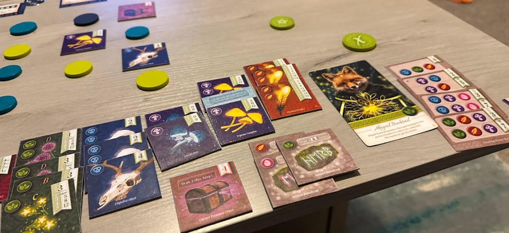 Close up of Nocturne game tiles and cards.