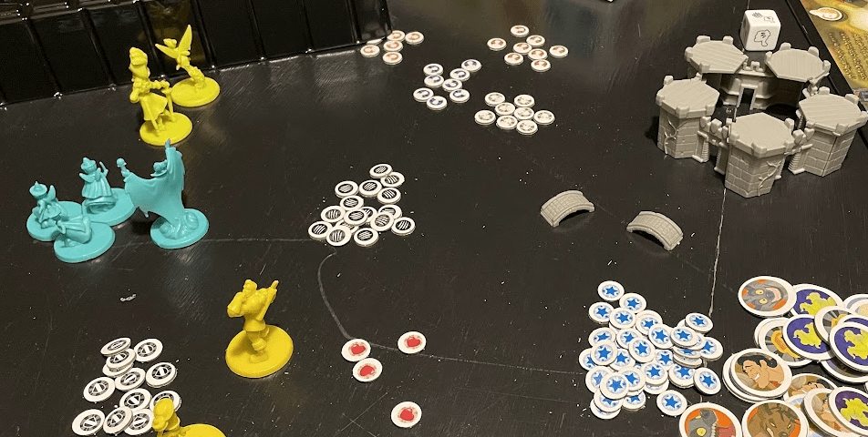 Disney Sidekicks game components, including tokens and minis.