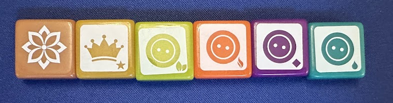 close up of 6 tiles in different colors.