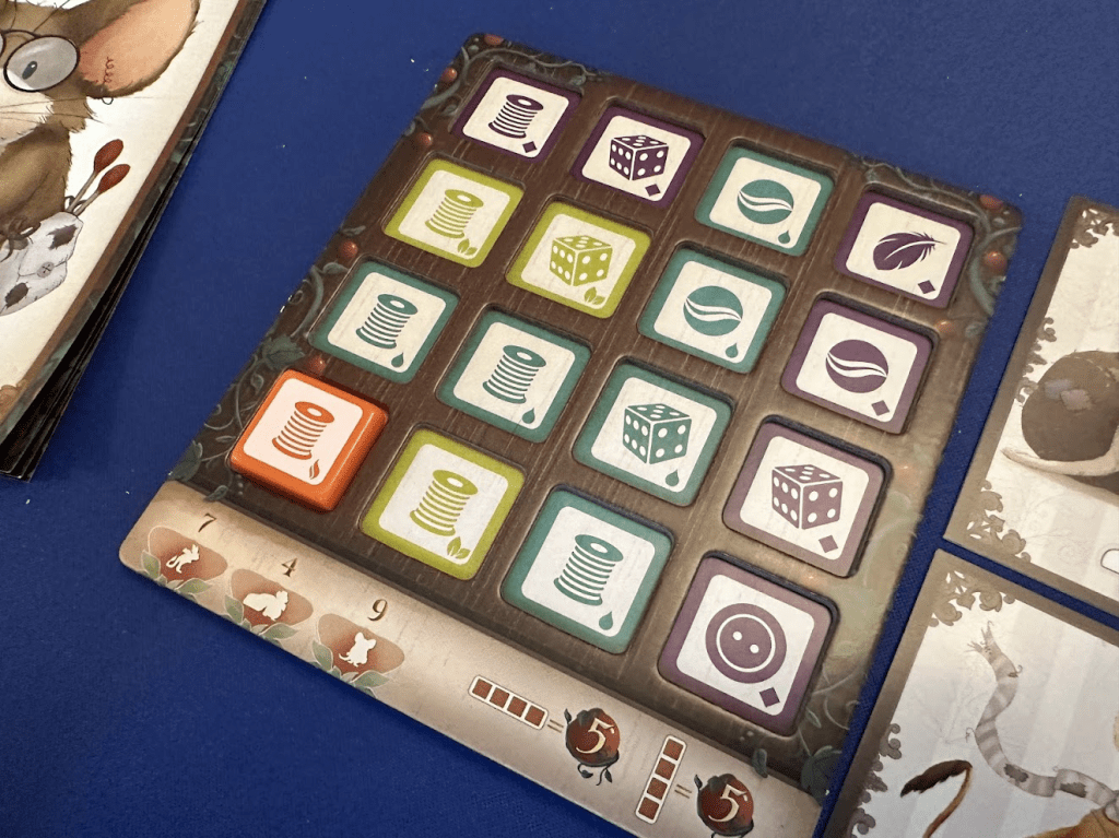 Tile board with 16 squares to place specific tiles.