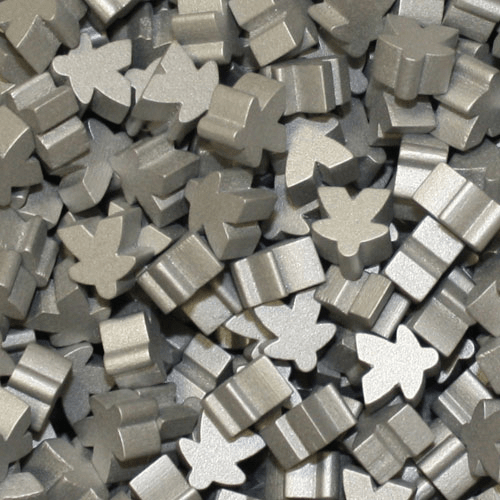 pile of dozens of silver meeples
