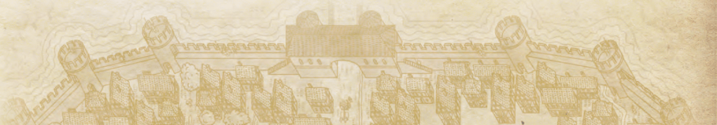 Sepia-colored pencil drawing of castle walls.