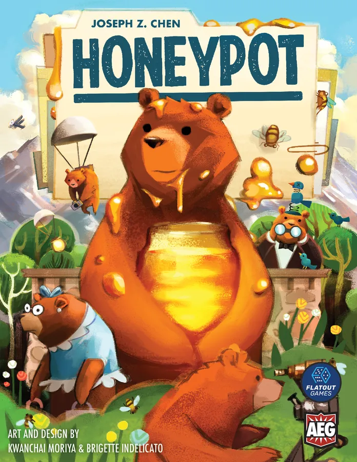 Box art image for board game Honeypot, showing the designer (Joseph Z. Chen) and game name on top. The art is cartoon bears in a fantastical style.