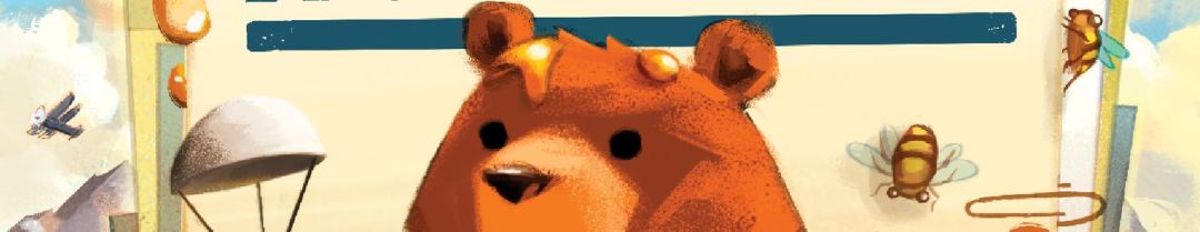 cartoon bear, close up of ears, eyes, and nose.